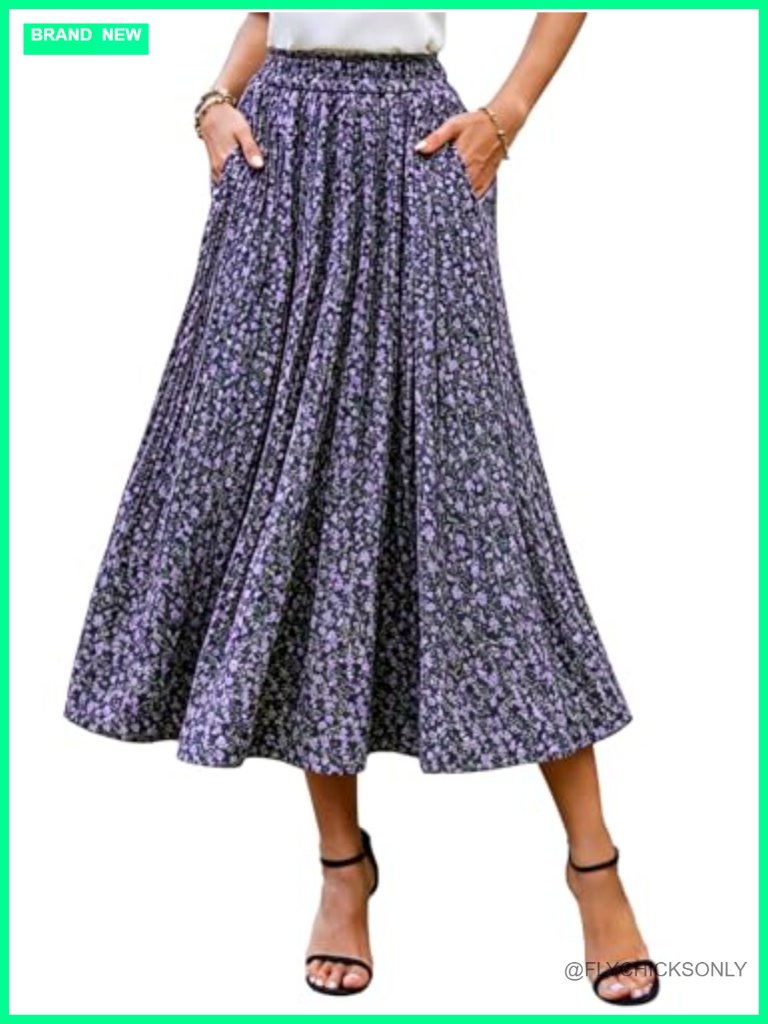 Flowy Pleated Midi Skirt With Pockets - A-Line Casual